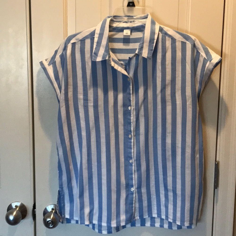 Blue and White Striped Button-Up Shirt